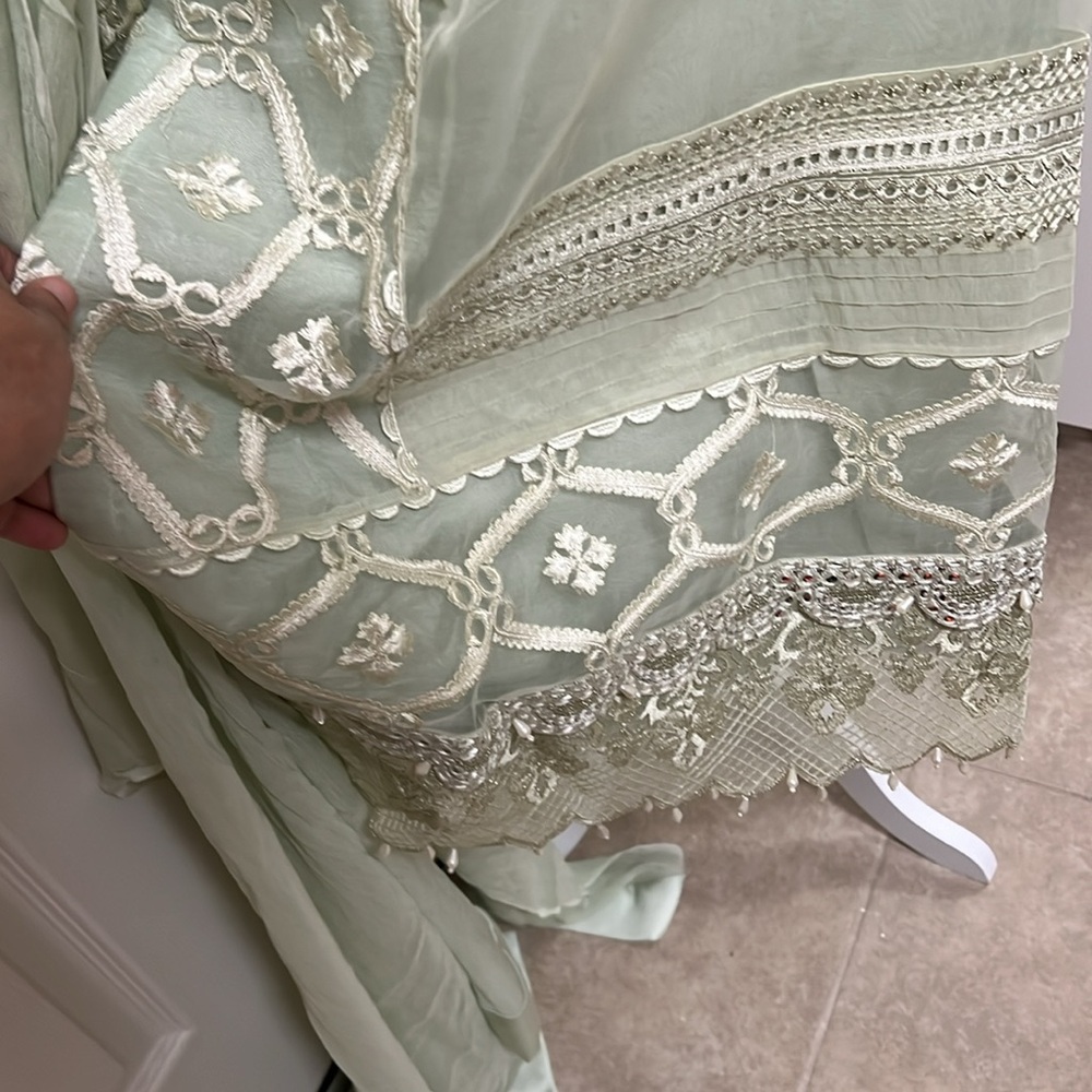 Pakistani Indian Shalwar Kameez Apple Green Embro… - image 4